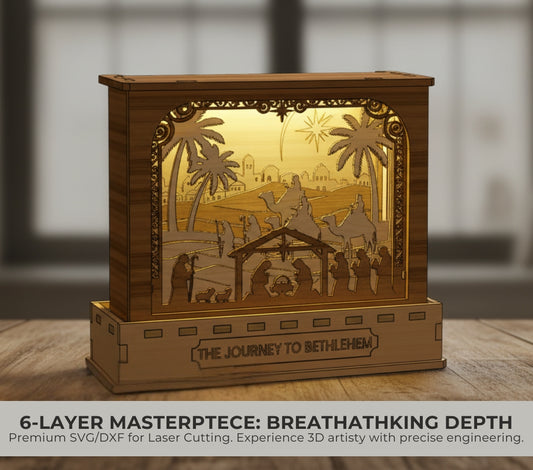 6-Layer Nativity Shadow Box SVG File, The Journey to Bethlehem, 3D Laser Cut Christmas Decor, Light Box SVG, Laser Ready Digital File