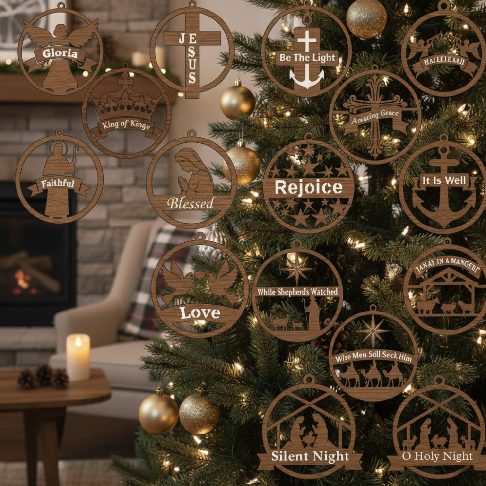 20 Christian Christmas Ornament SVG Bundle | Nativity Jesus Cross Dove Baubles | Religious Laser Cut Files |Glowforge Cricut CNC Wood Slices