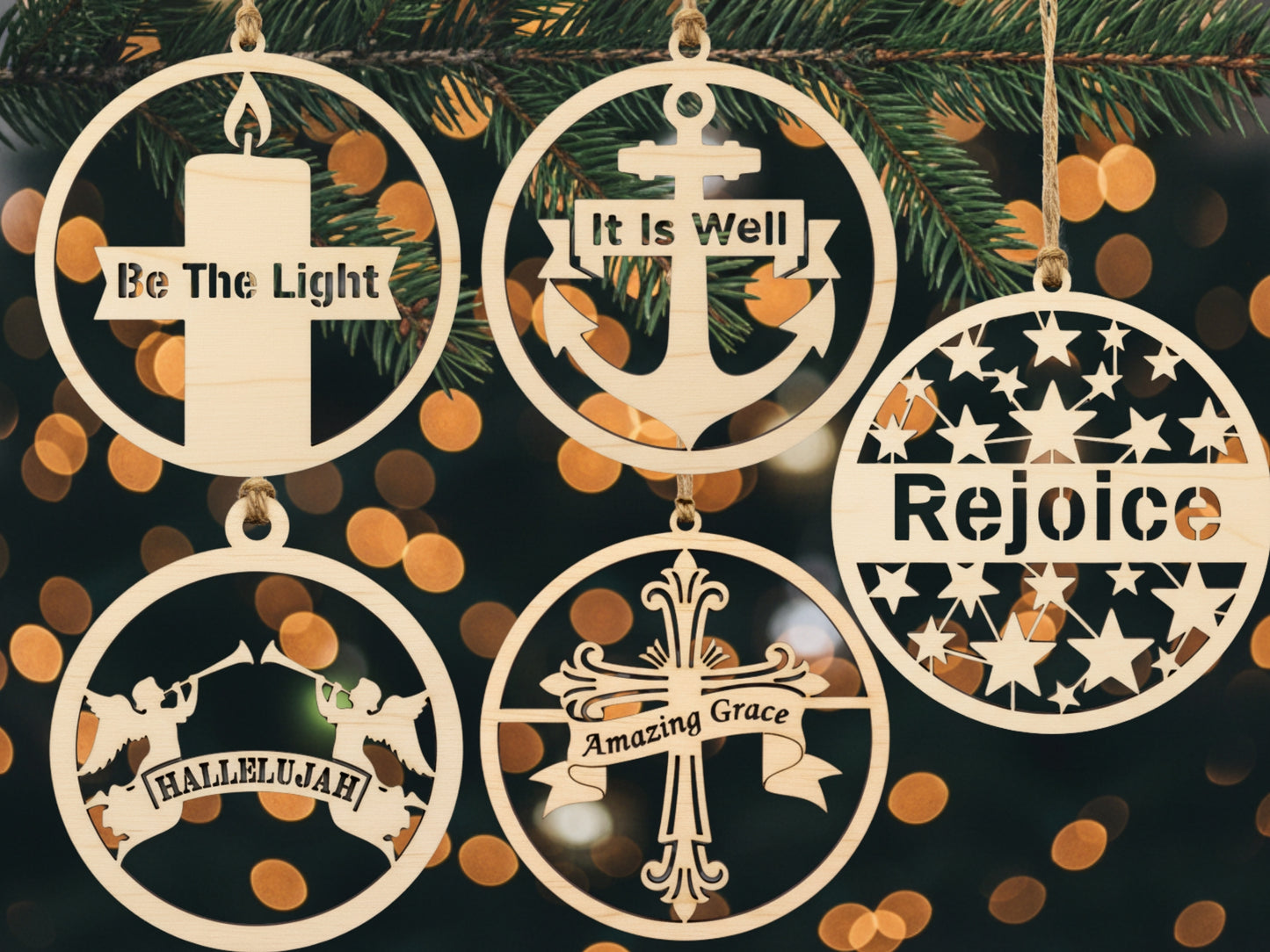 20 Christian Christmas Ornament SVG Bundle | Nativity Jesus Cross Dove Baubles | Religious Laser Cut Files |Glowforge Cricut CNC Wood Slices