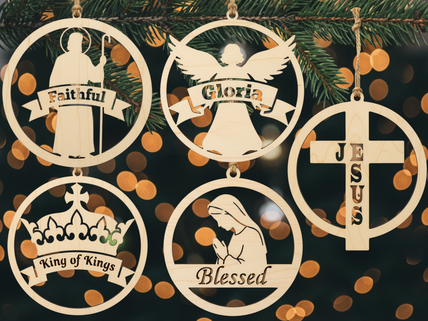 20 Christian Christmas Ornament SVG Bundle | Nativity Jesus Cross Dove Baubles | Religious Laser Cut Files |Glowforge Cricut CNC Wood Slices