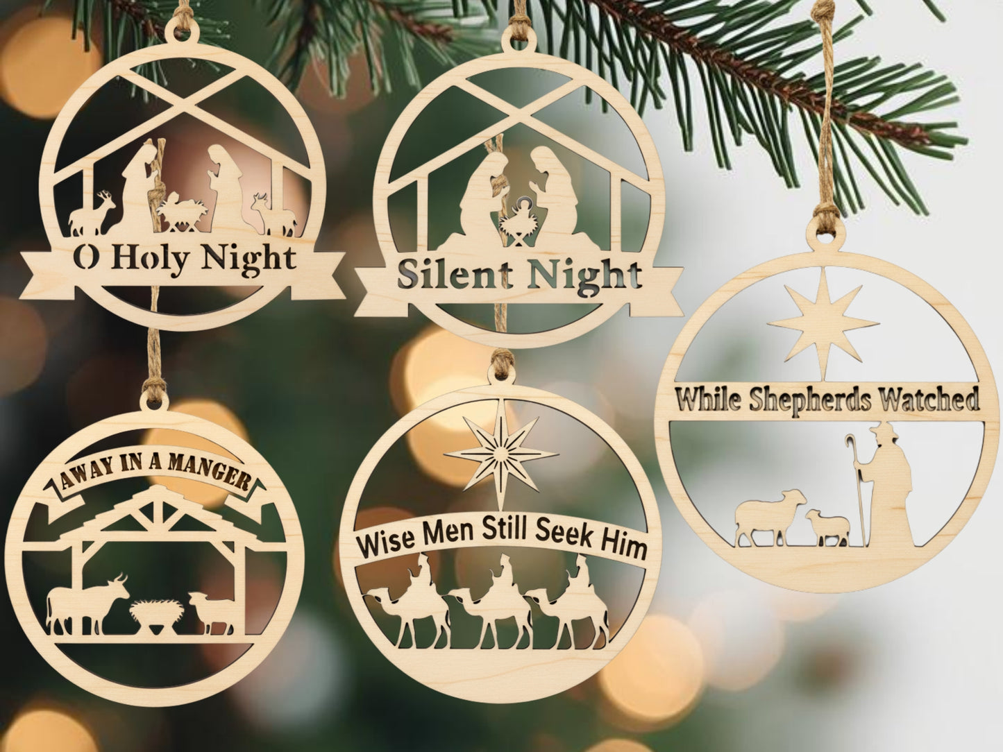 20 Christian Christmas Ornament SVG Bundle | Nativity Jesus Cross Dove Baubles | Religious Laser Cut Files |Glowforge Cricut CNC Wood Slices