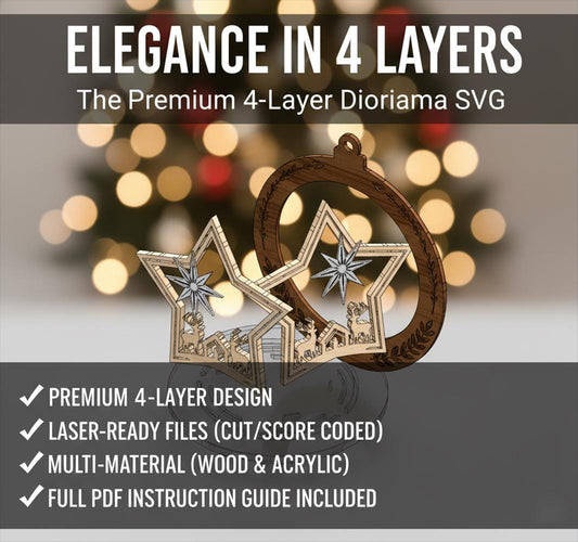 Nordic Star Nativity Ornament SVG, 4D Layered Christmas Diorama, Laser Cut File Glowforge xTool