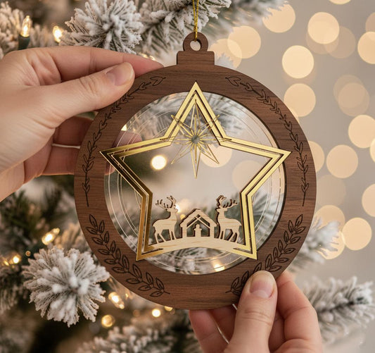 Nordic Star Nativity Ornament SVG, 4D Layered Christmas Diorama, Laser Cut File Glowforge xTool